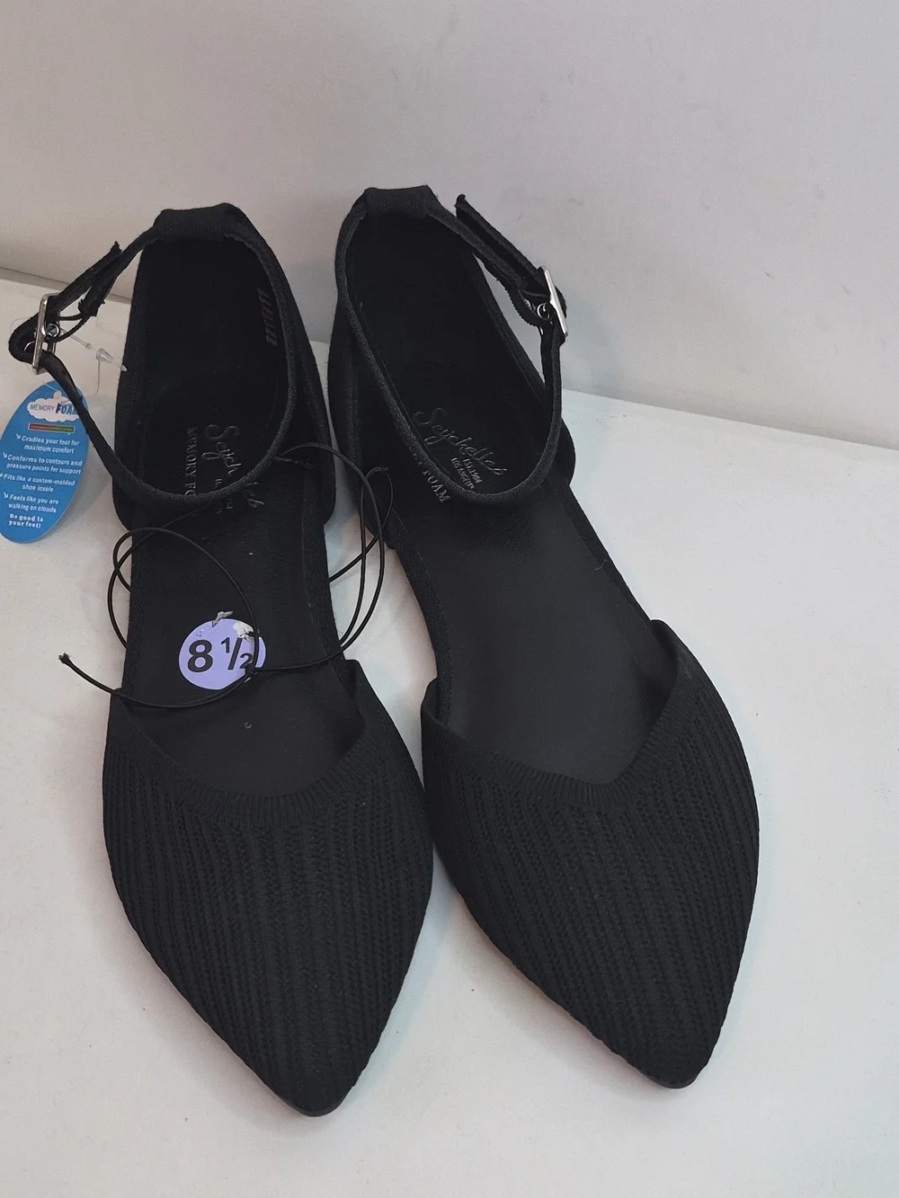 Seychelles Women's Black Pointed Toe Ankle Strap Flats Size 8.5M NWOB